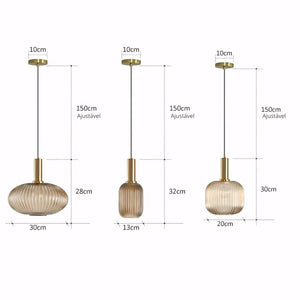 Luminária Pendente de Vidro Texturizado Retrô Moderno Opaline