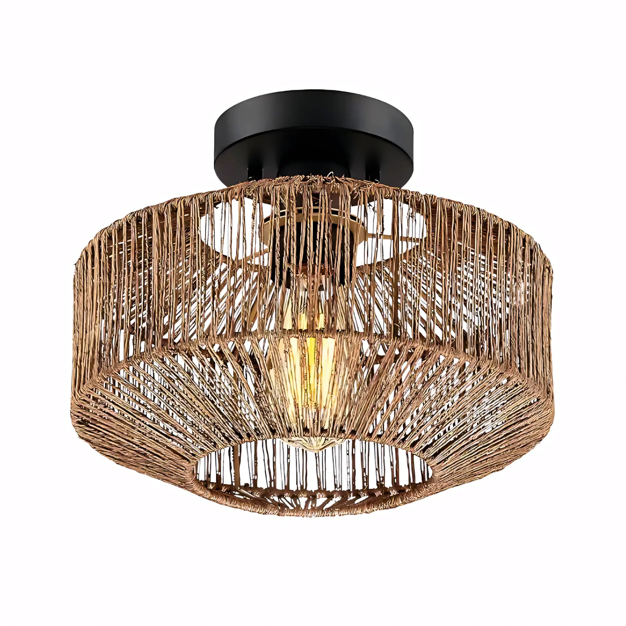 Luminária Plafon Sobrepor Artesanal Rattan Vime Boho