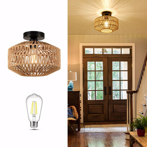 Luminária Plafon Sobrepor Artesanal Rattan Vime Boho