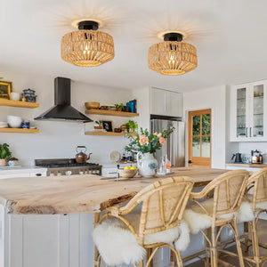 Luminária Plafon Sobrepor Artesanal Rattan Vime Boho