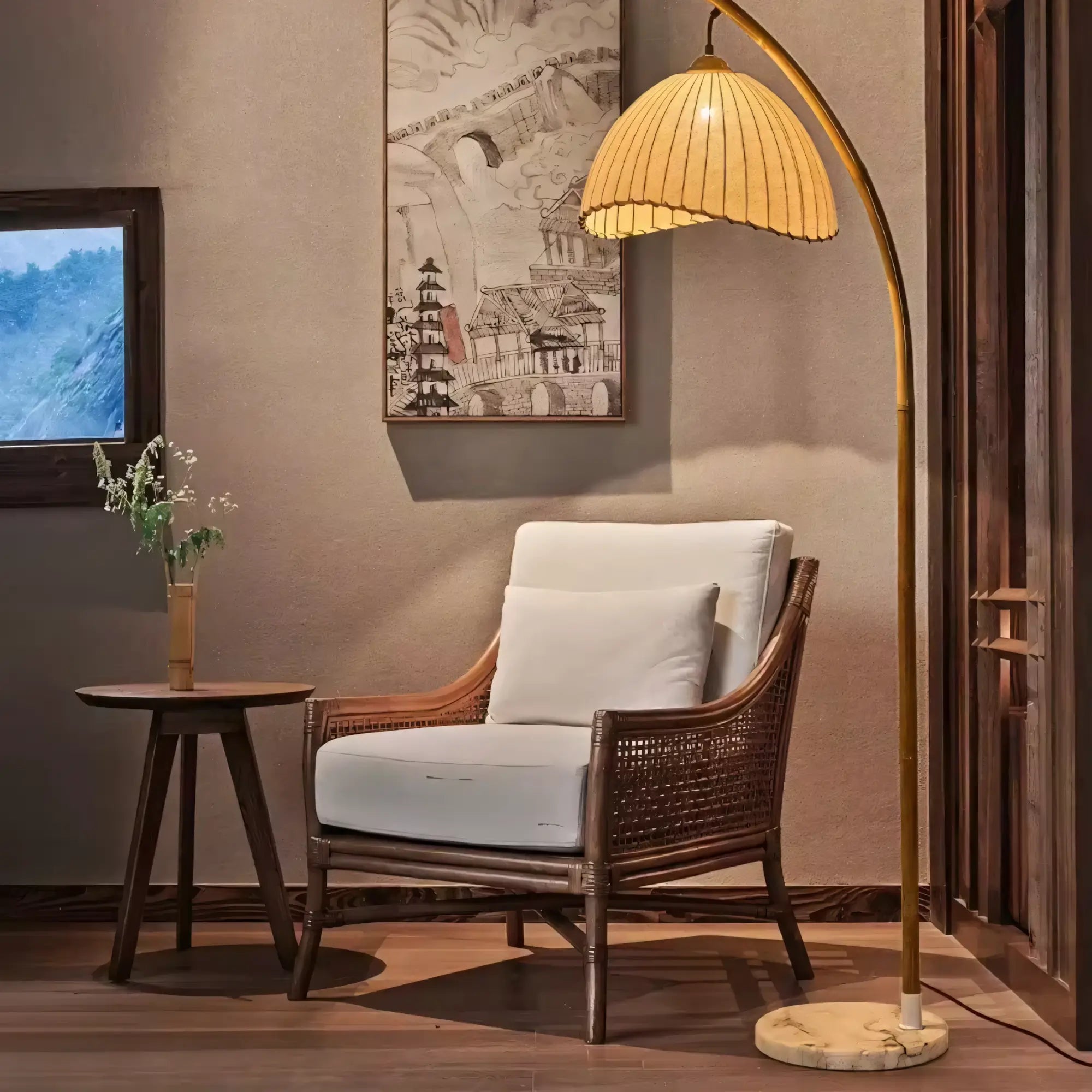 Luminária de Chão Madeira Retrô Vintage Moderna Canvas