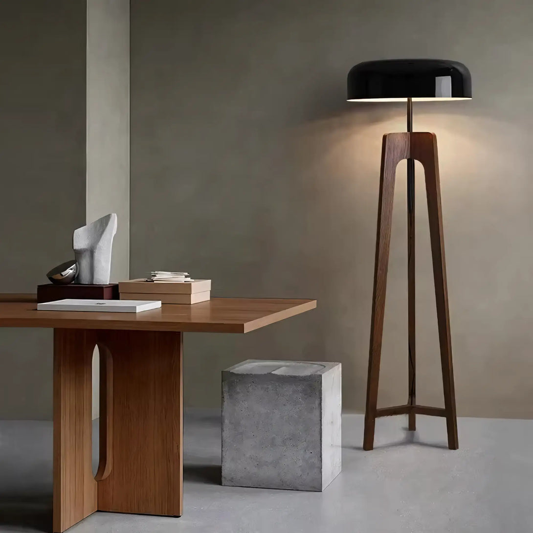 Luminária de Chão de Madeira Tripé Moderno Minimalista Pileo