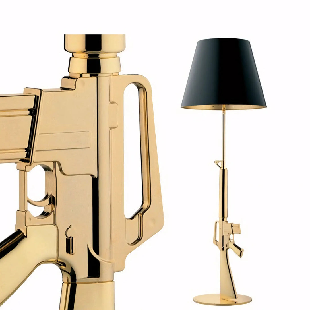 Luminária rifle M16 dourada para decoração moderna