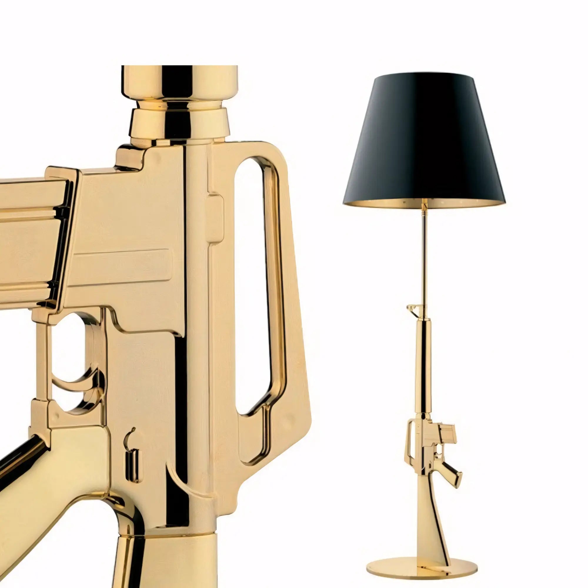 Luminária rifle M16 dourada para decoração moderna