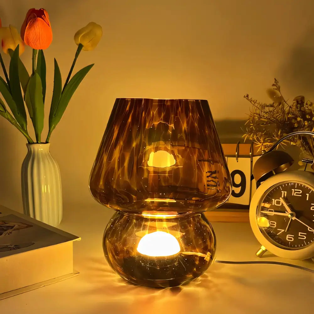 Luminária de Mesa Abajur Cogumelo Vintage Moderno Vidro Radiant