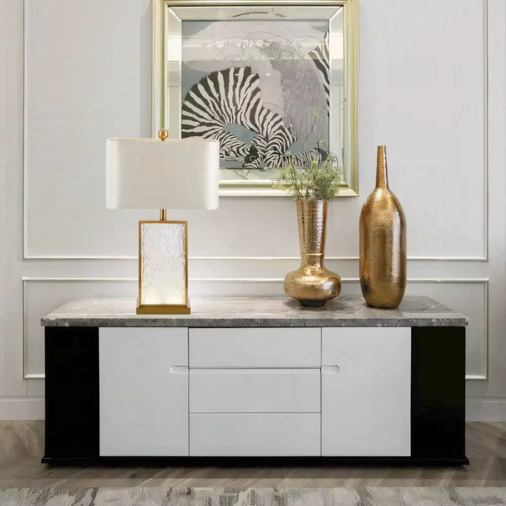 Luminária de Mesa Abajur Dourado Moderno Minimalista Vidro Tecido Radiant