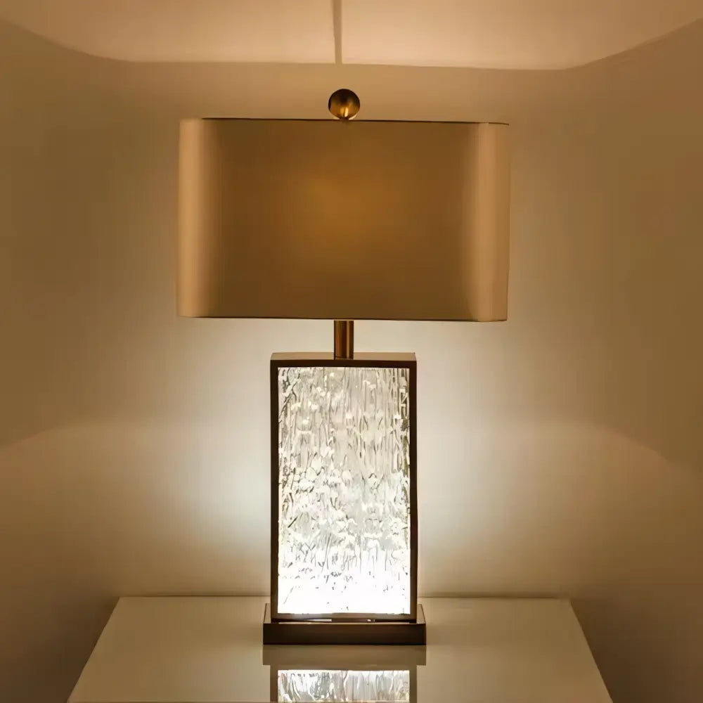 Luminária de Mesa Abajur Dourado Moderno Minimalista Vidro Tecido Radiant