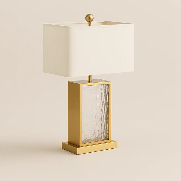 Luminária de Mesa Abajur Dourado Moderno Minimalista Vidro Tecido Radiant