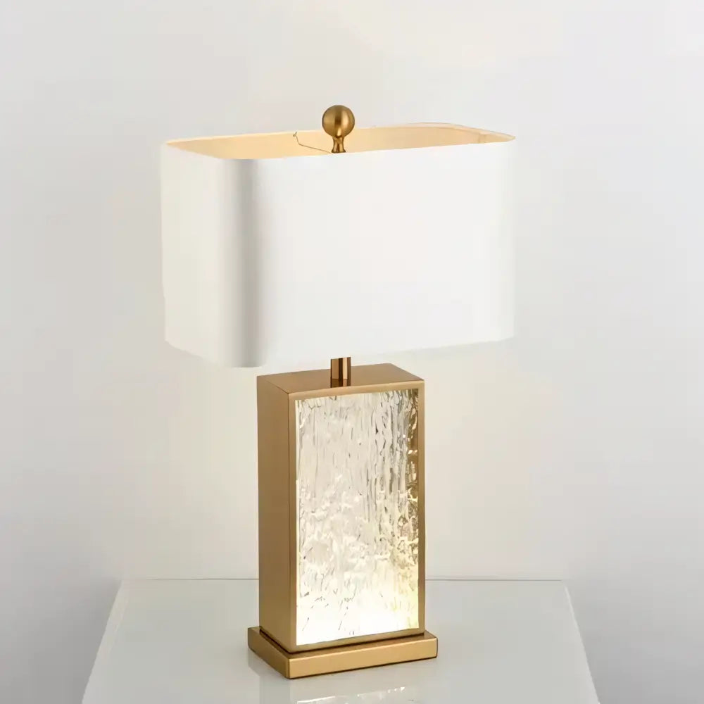 Luminária de Mesa Abajur Dourado Moderno Minimalista Vidro Tecido Radiant