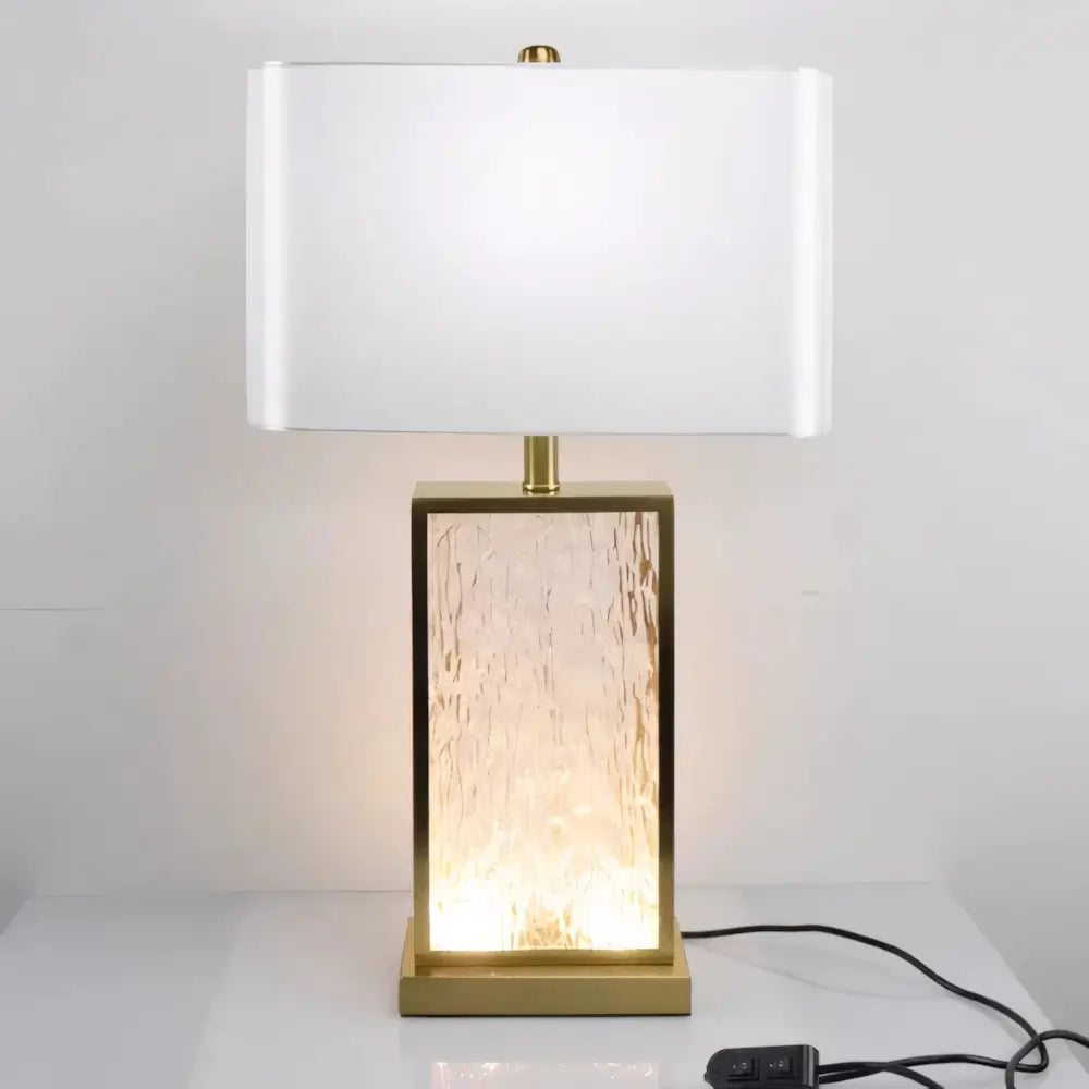 Luminária de Mesa Abajur Dourado Moderno Minimalista Vidro Tecido Radiant