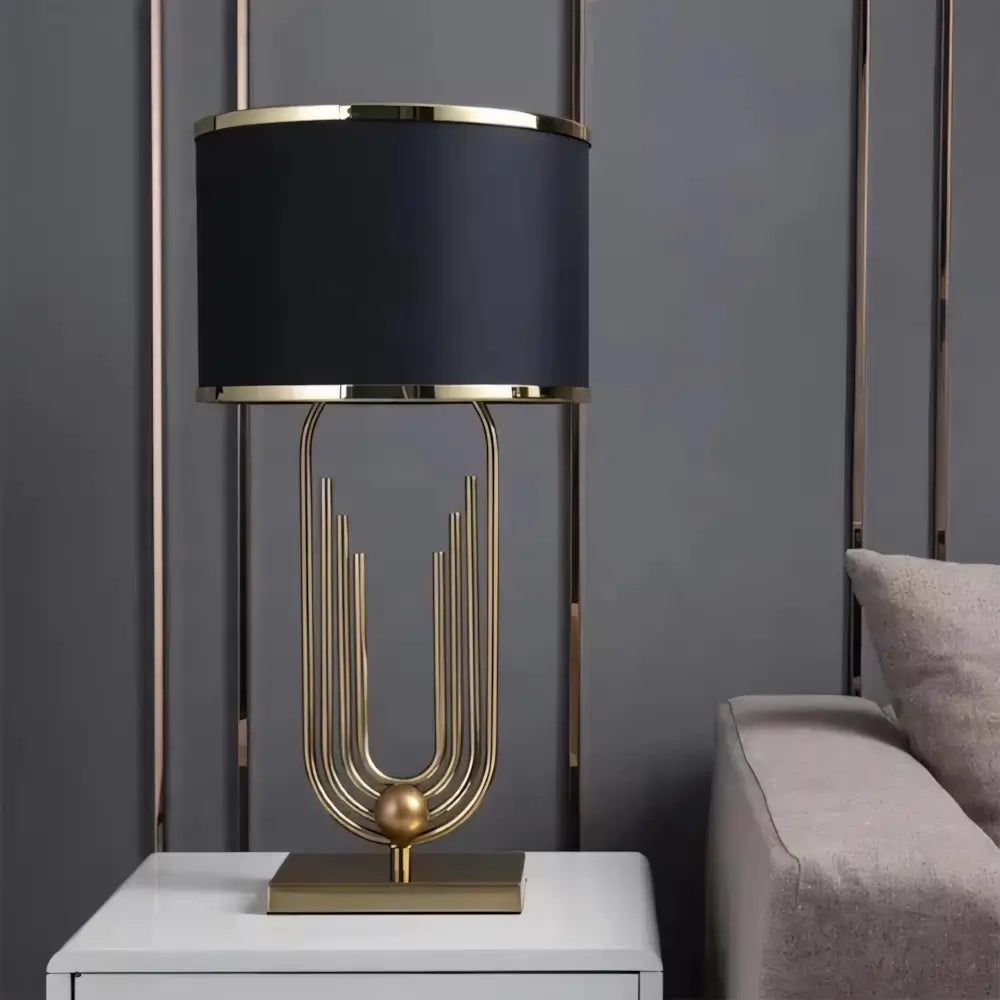 Luminária de Mesa Abajur Grande Moderno Minimalista Base Dourada Radiant preto