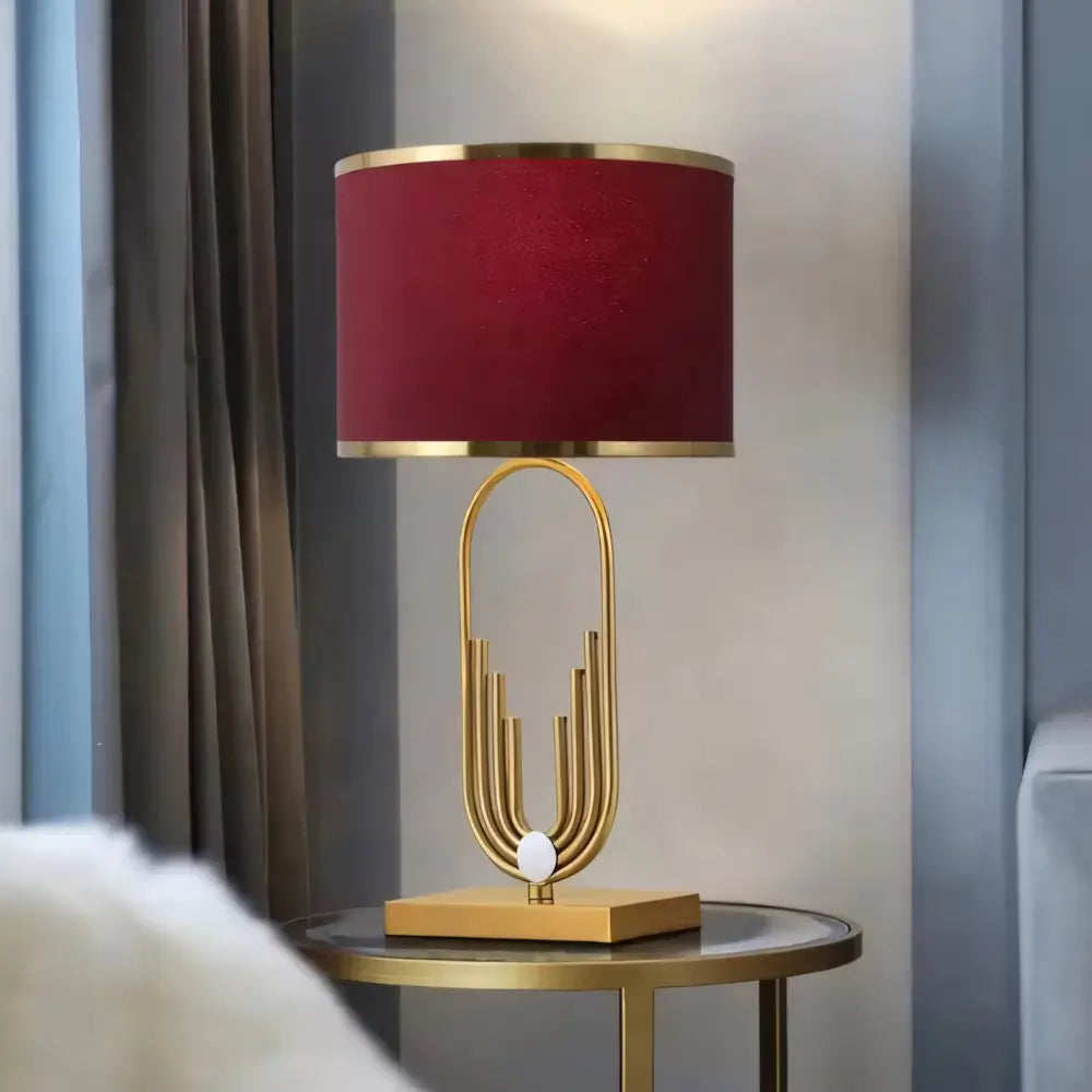 Luminária de Mesa Abajur Grande Moderno Minimalista Base Dourada Radiant vermelho