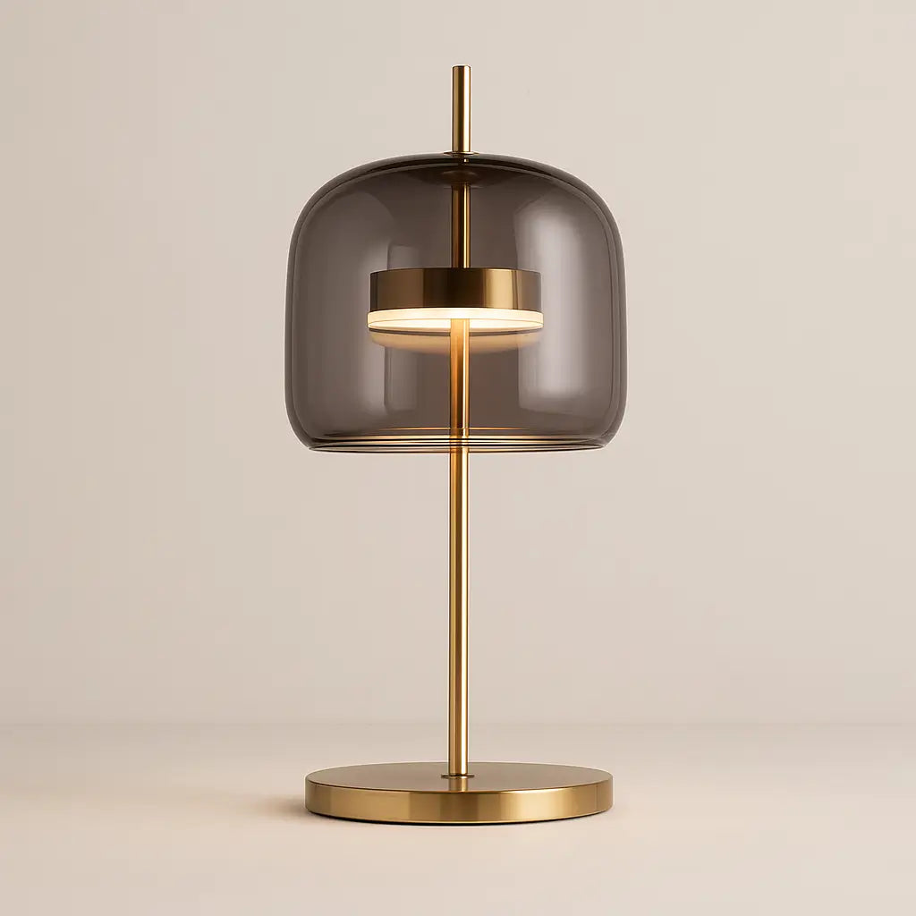 Luminária de Mesa Abajur Moderna Minimalista Vidro Base Dourada Jube
