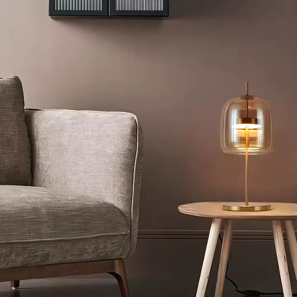 Luminária de Mesa Abajur Moderna Minimalista Vidro Base Dourada Radiant