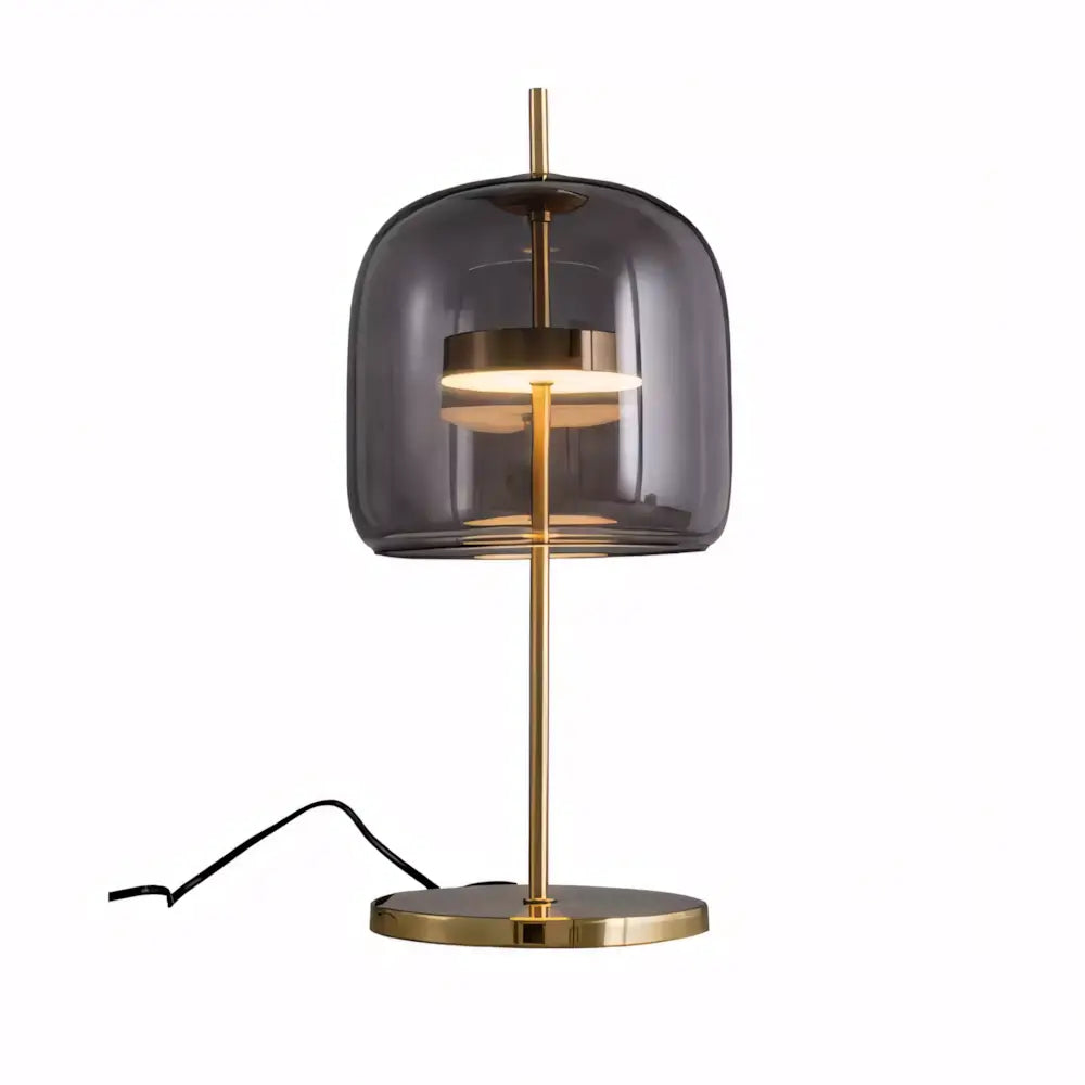 Luminária de Mesa Abajur Moderna Minimalista Vidro Base Dourada Radiant Cinza