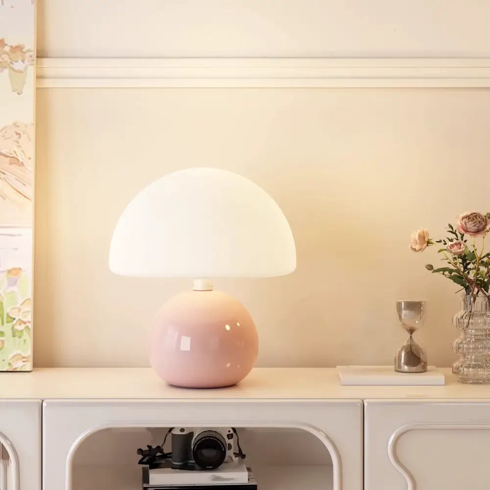 abajur cogumelo moderno, luminária de mesa LED, abajur de mesa decorativo, luminária acrílica colorida, luminária moderna para quarto, abajur rosa LED, luminária branca moderna, iluminação design, abajur contemporâneo, luminária minimalista