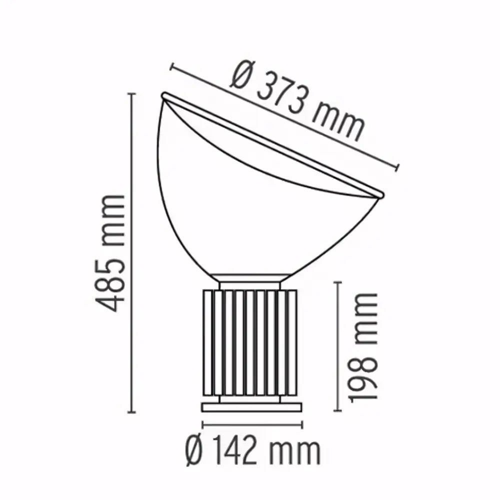 uminária Taccia, luminária de mesa com cúpula de vidro, luminária escultural de design italiano, abajur marrom minimalista, luminária Castiglioni, iluminação de alto padrão, luminária com luz indireta orientável, luminária para sala sofisticada, luminária com soquete E27, iluminação decorativa para interiores