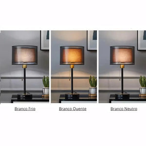 Luminária de Mesa Abajur Preto Grande Moderno Base Dourada Radiant