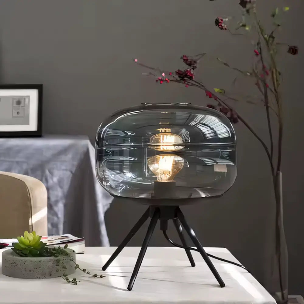 Luminária de Mesa Abajur Preto Minimalista Moderno Vidro e Metal Radiant