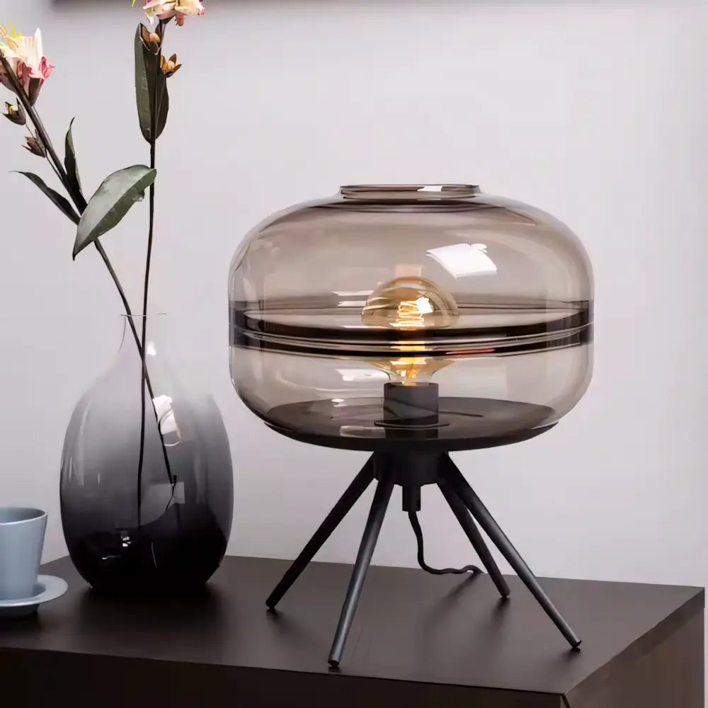 Luminária de Mesa Abajur Preto Minimalista Moderno Vidro e Metal Radiant