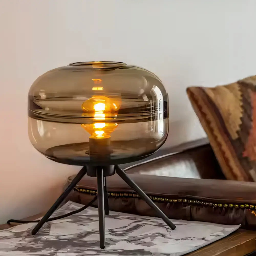 Luminária de Mesa Abajur Preto Minimalista Moderno Vidro e Metal Radiant