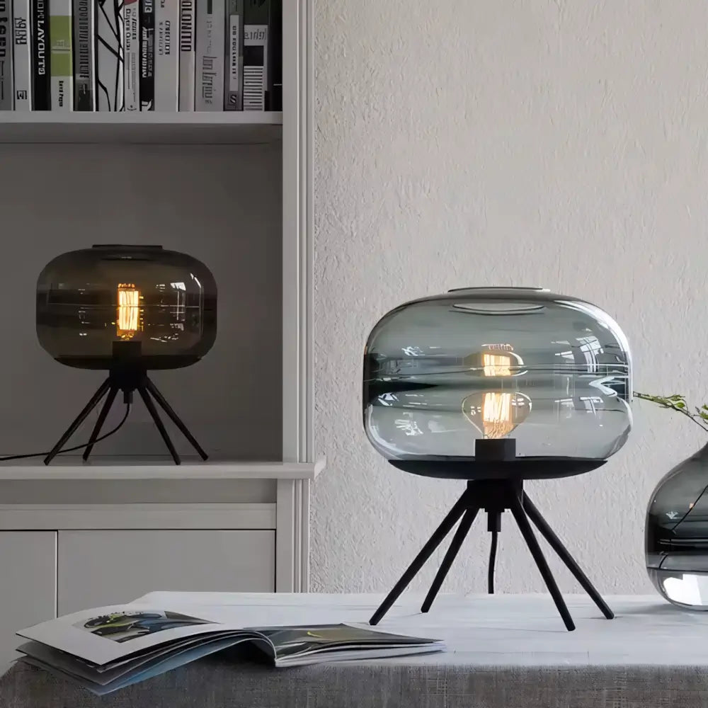 Luminária de Mesa Abajur Preto Minimalista Moderno Vidro e Metal Radiant