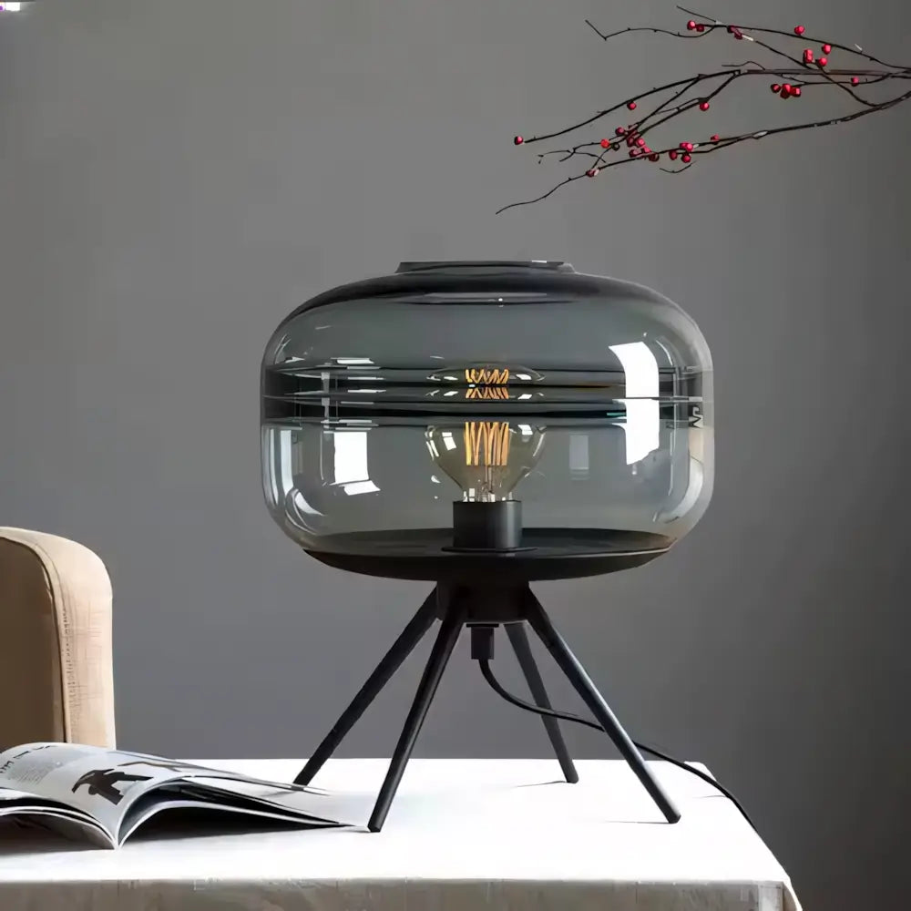 Luminária de Mesa Abajur Preto Minimalista Moderno Vidro e Metal Radiant