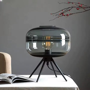 Luminária de Mesa Abajur Preto Minimalista Moderno Vidro e Metal Radiant