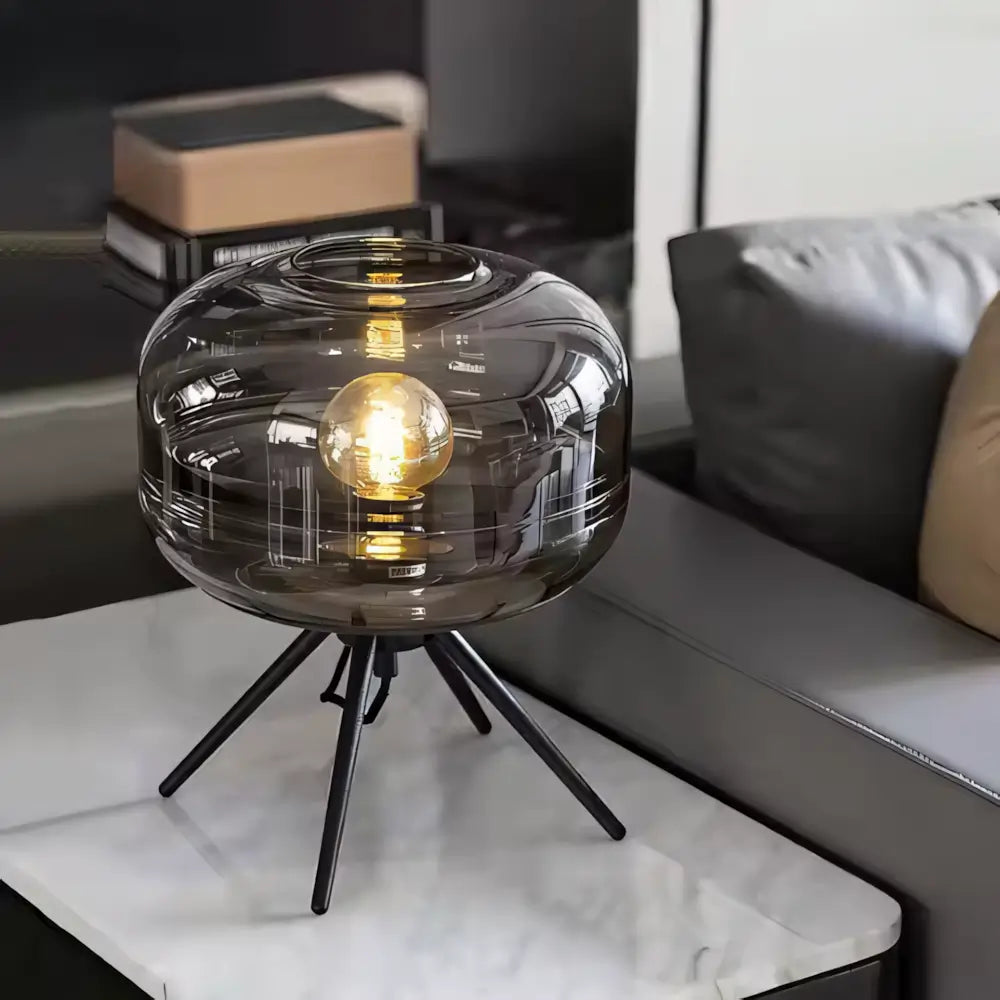 Luminária de Mesa Abajur Preto Minimalista Moderno Vidro e Metal Radiant