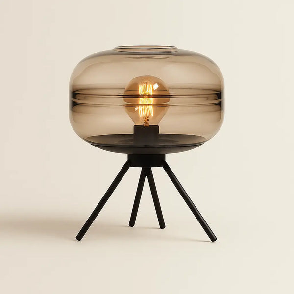Luminária de Mesa Abajur Preto Minimalista Moderno Vidro e Metal Radiant
