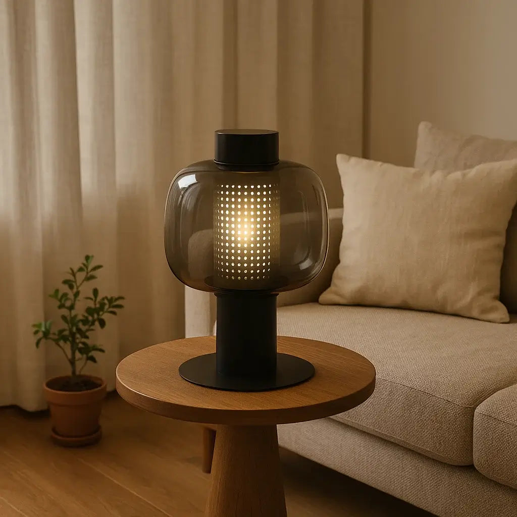 Luminária de Mesa Abajur Vintage Moderna Metal Vidro Bonbori