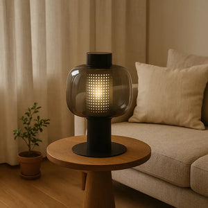 Luminária de Mesa Abajur Vintage Moderna Metal Vidro Bonbori