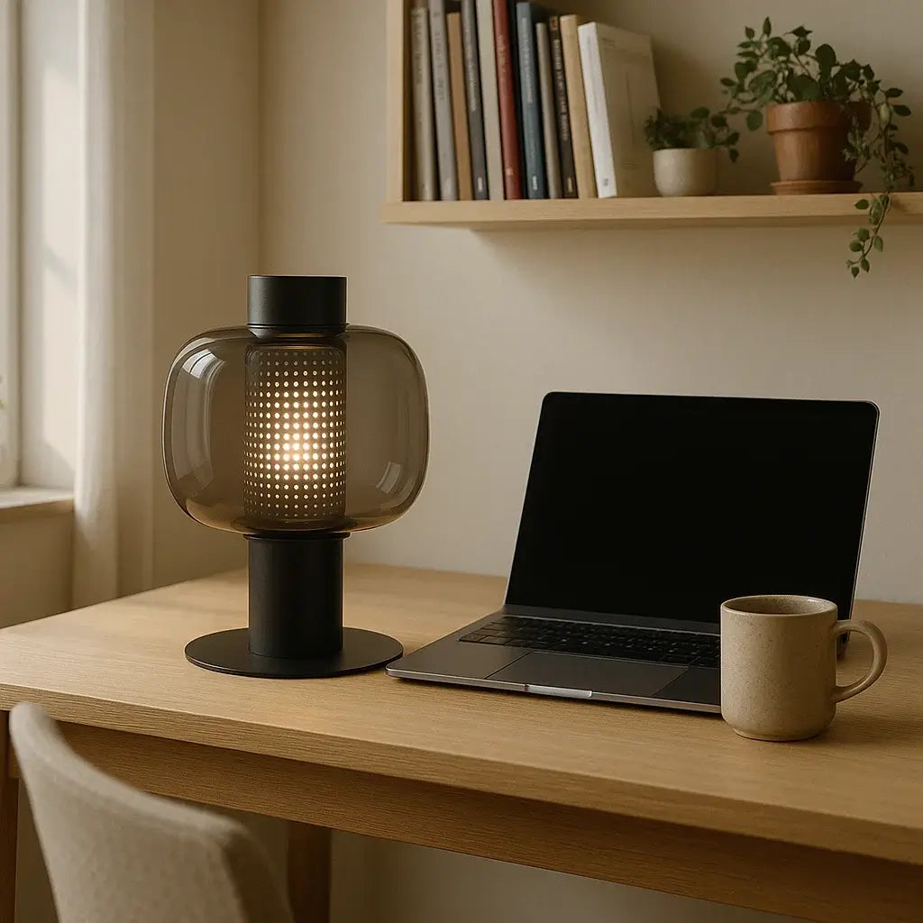 Luminária de Mesa Abajur Vintage Moderna Metal Vidro Bonbori