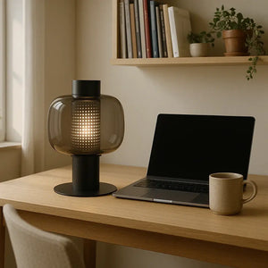 Luminária de Mesa Abajur Vintage Moderna Metal Vidro Bonbori