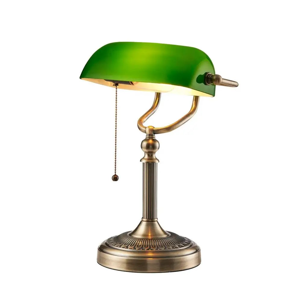 luminária de mesa banqueiro, abajur verde vintage, luminária clássica retrô, luminária de leitura verde, abajur retrô metal, luminária vintage elegante, luminária escritório estilo antigo, luminária decorativa banco, luminária banco antiga, abajur clássico verde, luminária de mesa decorativa, luminária vintage luxo