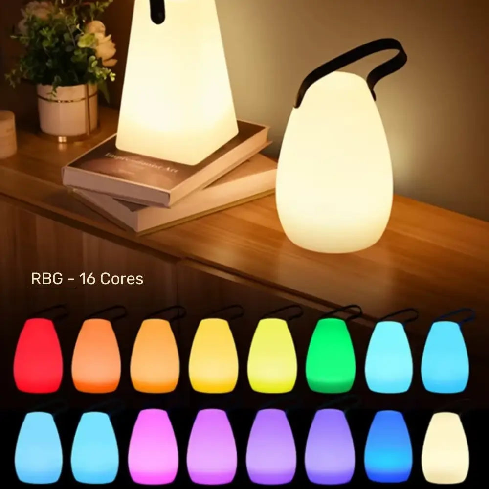 luminária portátil, luminária LED RGB, luminária com alça, luz ambiente decorativa, luminária recarregável, luminária sem fio, luminária de mesa decorativa, luminária para festa, luz com controle remoto, luminária usb recarregável