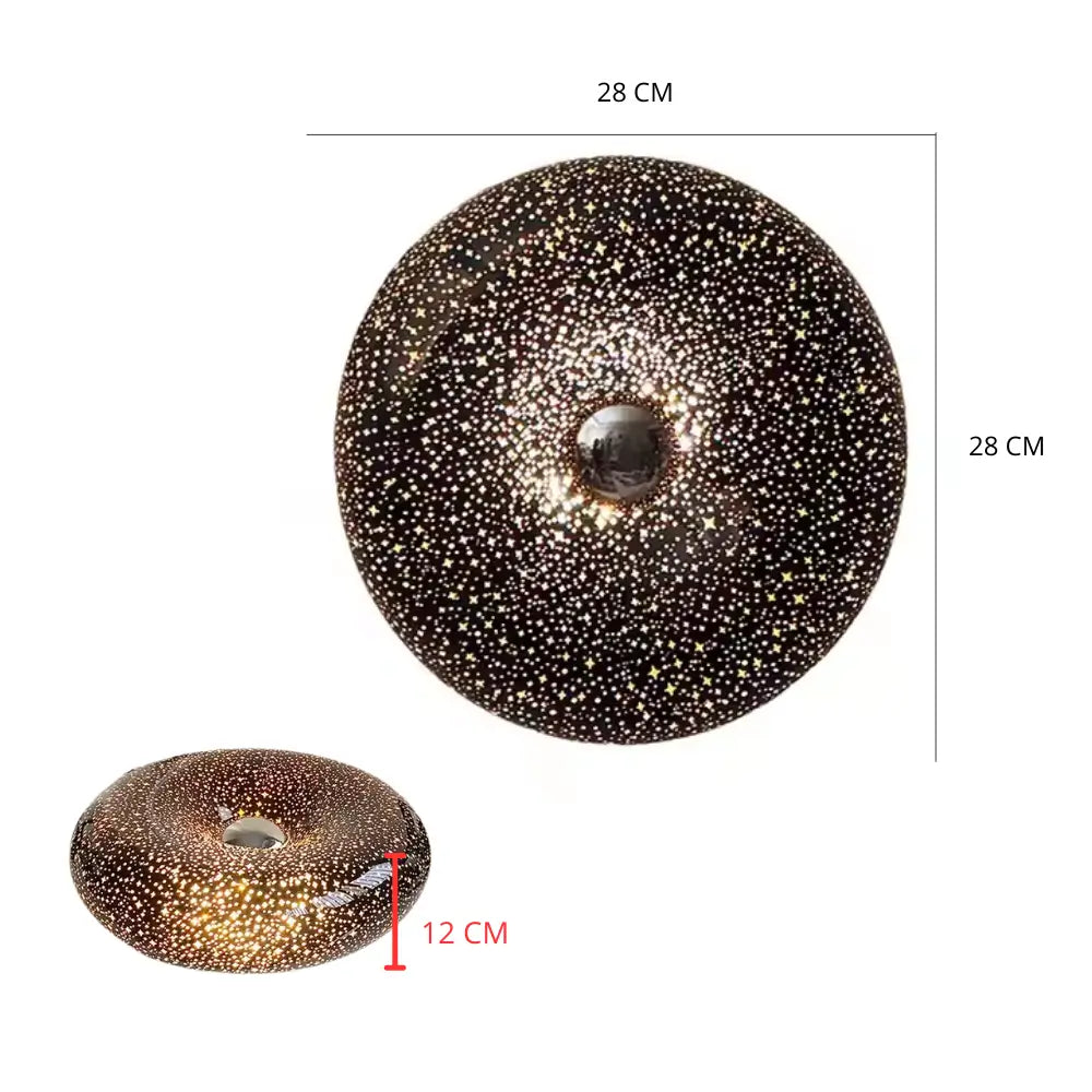 luminária de parede preta, luminária de vidro estrelado, luminária donut, luminária decorativa LED, luminária de parede quarto, luminária com luz tricolor, luminária sofisticada, luminária parede moderna, luminária de parede com toque, luminária criativa LED, luminária radiant parede, iluminação decorativa quarto, luminária donuts, luminária de parede donuts, luminária donuts preta