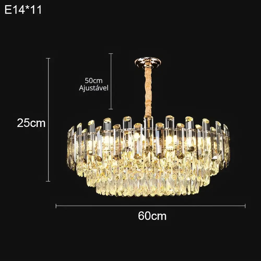 Lustre Luminária Pendente Cristal Dourado Moderno Radiant