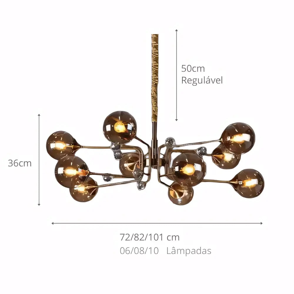 Lustre Luminaria Pendente Vidro Metal Moderno Minimalista Radiant