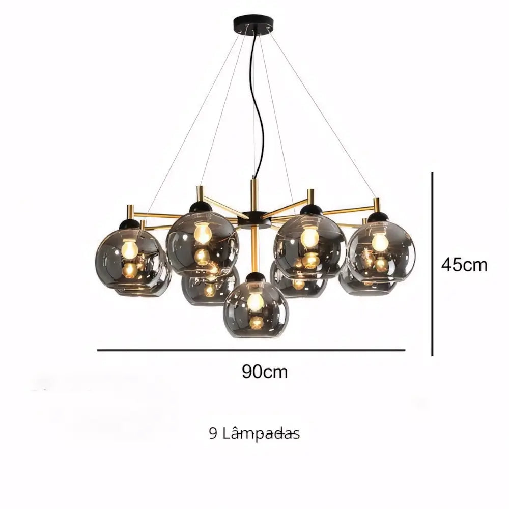 Lustre Luminaria Pendente Vidro Vintage Moderno Radiant 9 lampadas
