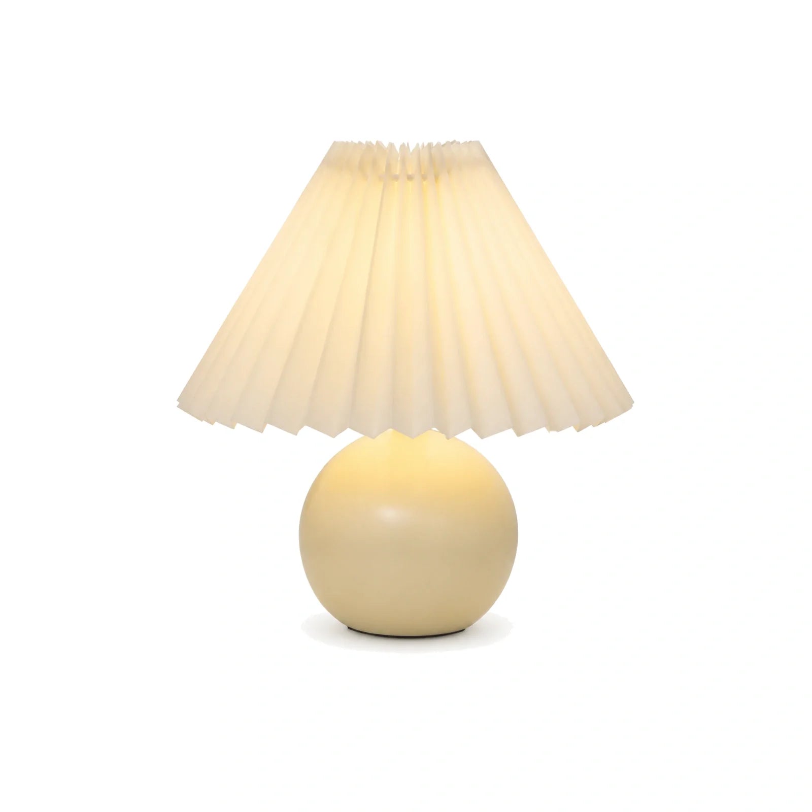 Abajur de Cerâmica Cúpula de Tecido Plissado Creme e Bege em fundo branco