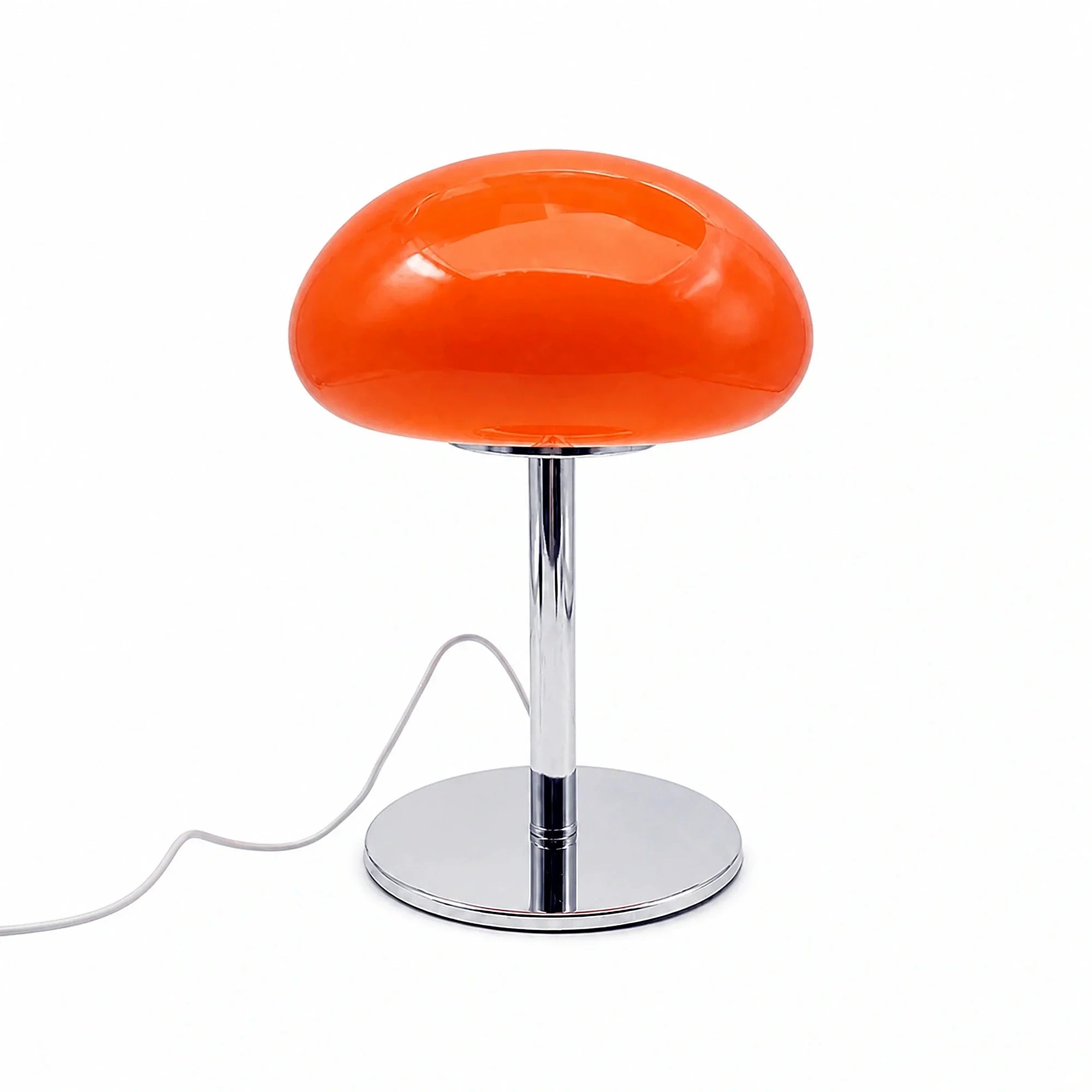 Abajur Cogumelo de Vidro LED USB Laranja Auri em fundo branco