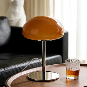 Abajur Cogumelo de Vidro LED USB Laranja Auri em mesa lateral