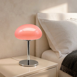 Abajur Cogumelo de Vidro LED USB Rosa Liv em cabeceira de quarto claro
