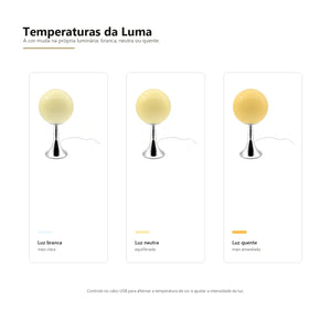 Temperaturas de cor do Abajur Globo Luma em fundo branco