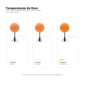 Temperaturas de cor do Abajur Globo Kora em fundo branco