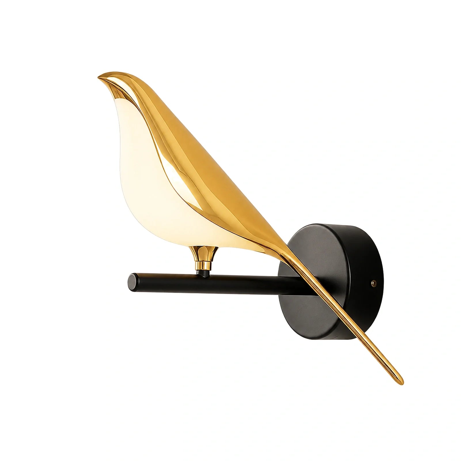 Arandela de Parede Dourada Rotativa 360 Bird com 1 Pássaro em fundo branco