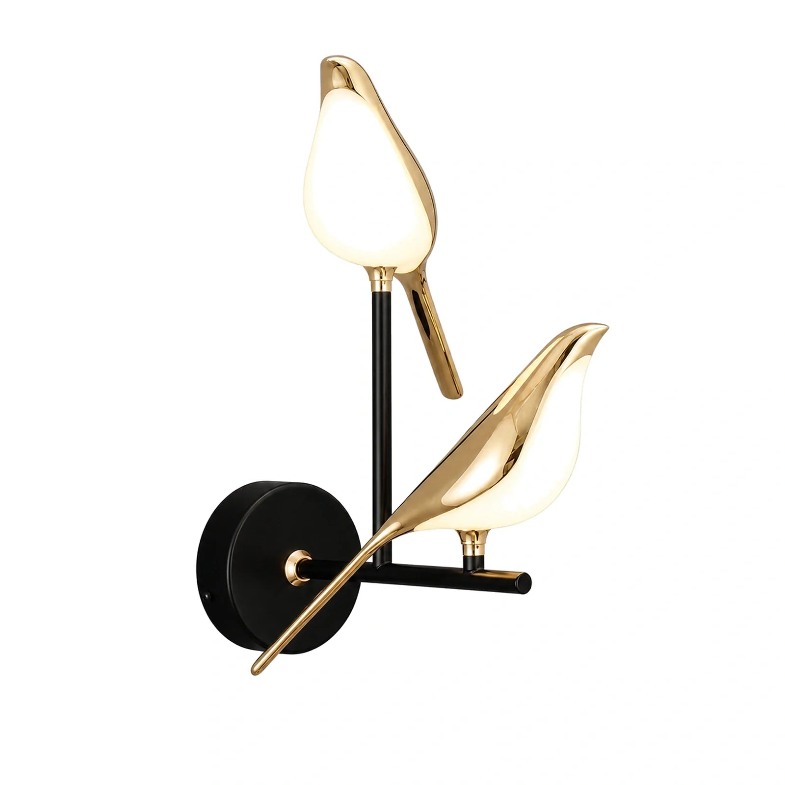 Arandela de Parede Dourada Rotativa 360 Bird com 2 Pássaros em fundo branco