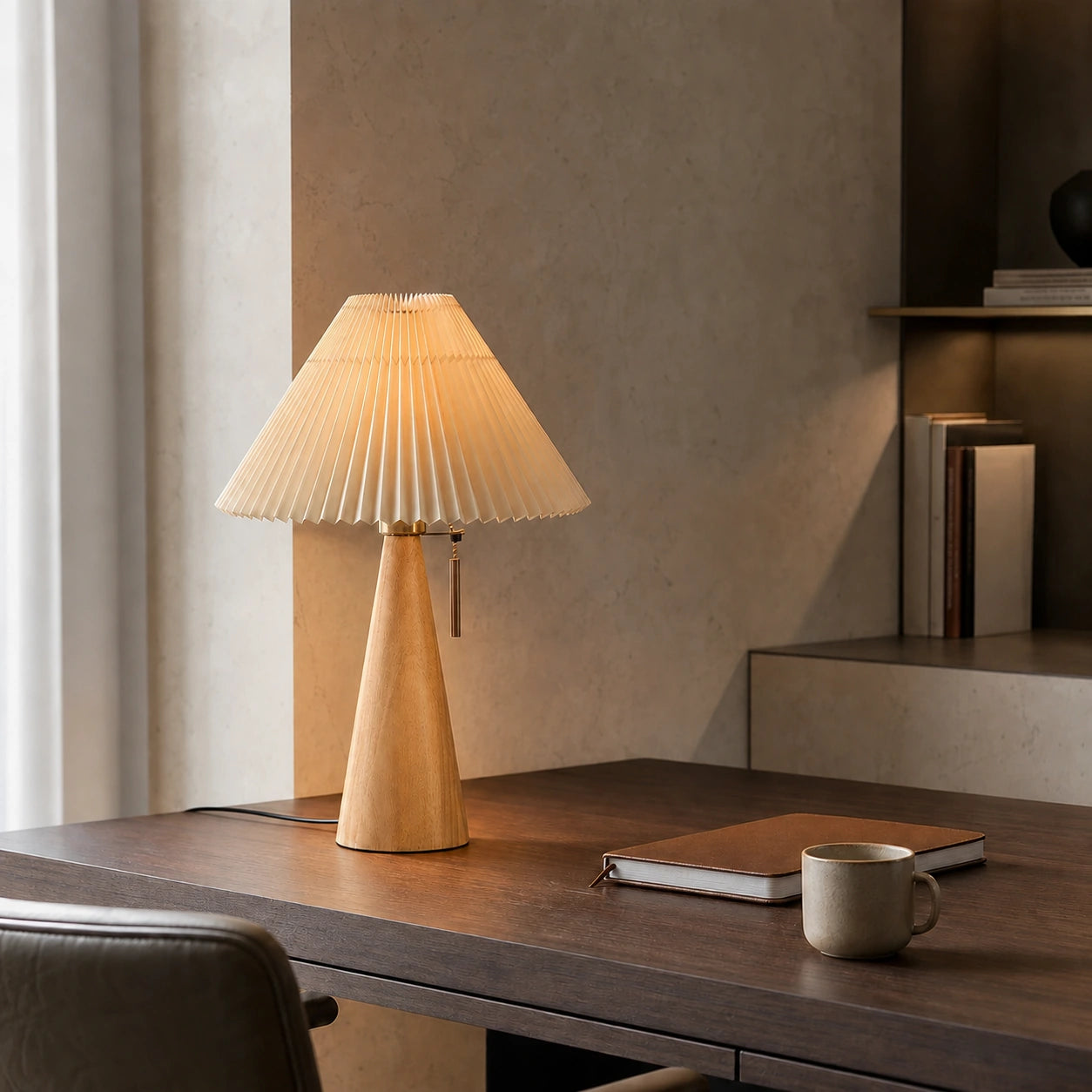 Luminária de mesa de madeira natural Sora em home office