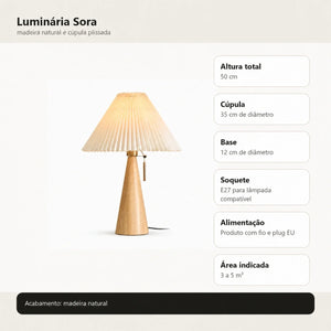Imagem técnica da luminária de mesa Sora com altura 50 cm, cúpula 35 cm e base 12 cm